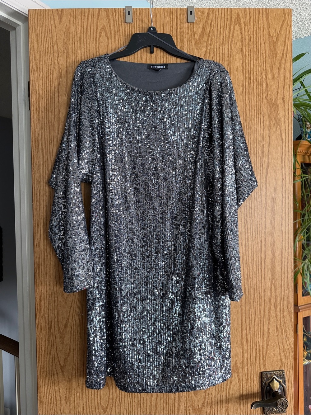 Steve Madden Silver Sequin Long Sleeve Dress